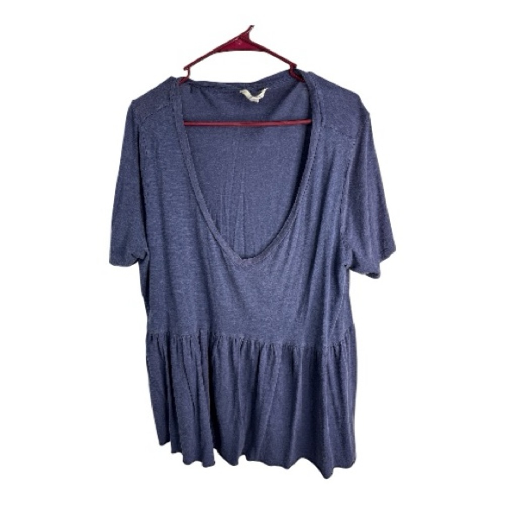 Terra & Sky Women’s Blue V-Neck Babydoll Short Sleeve Tee Shirt Size 1X